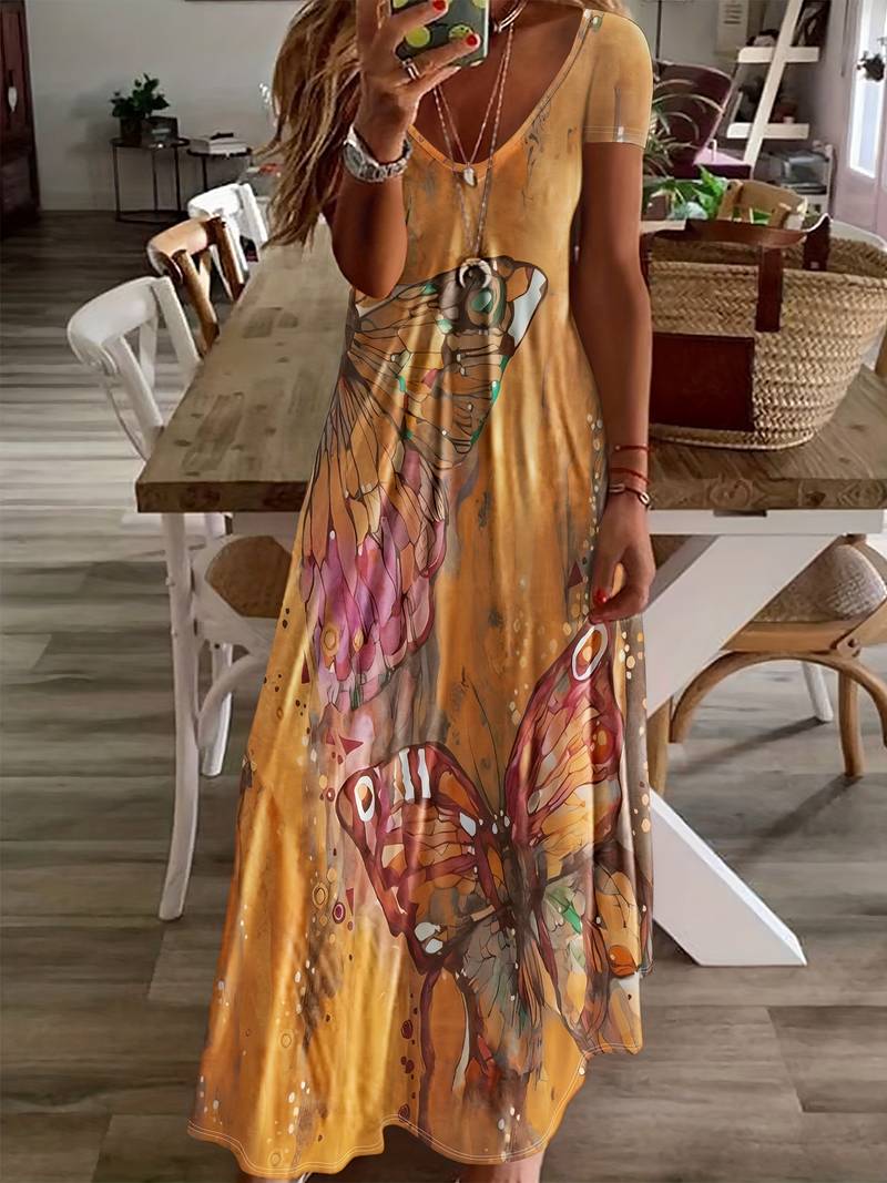 Gracie – V-Ausschnitt Kleid mit Schmetterlingsdruck