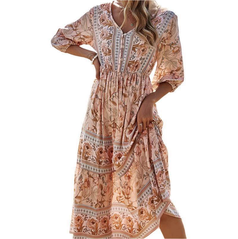 Nelly - Blütenmuster Boho Maxikleid
