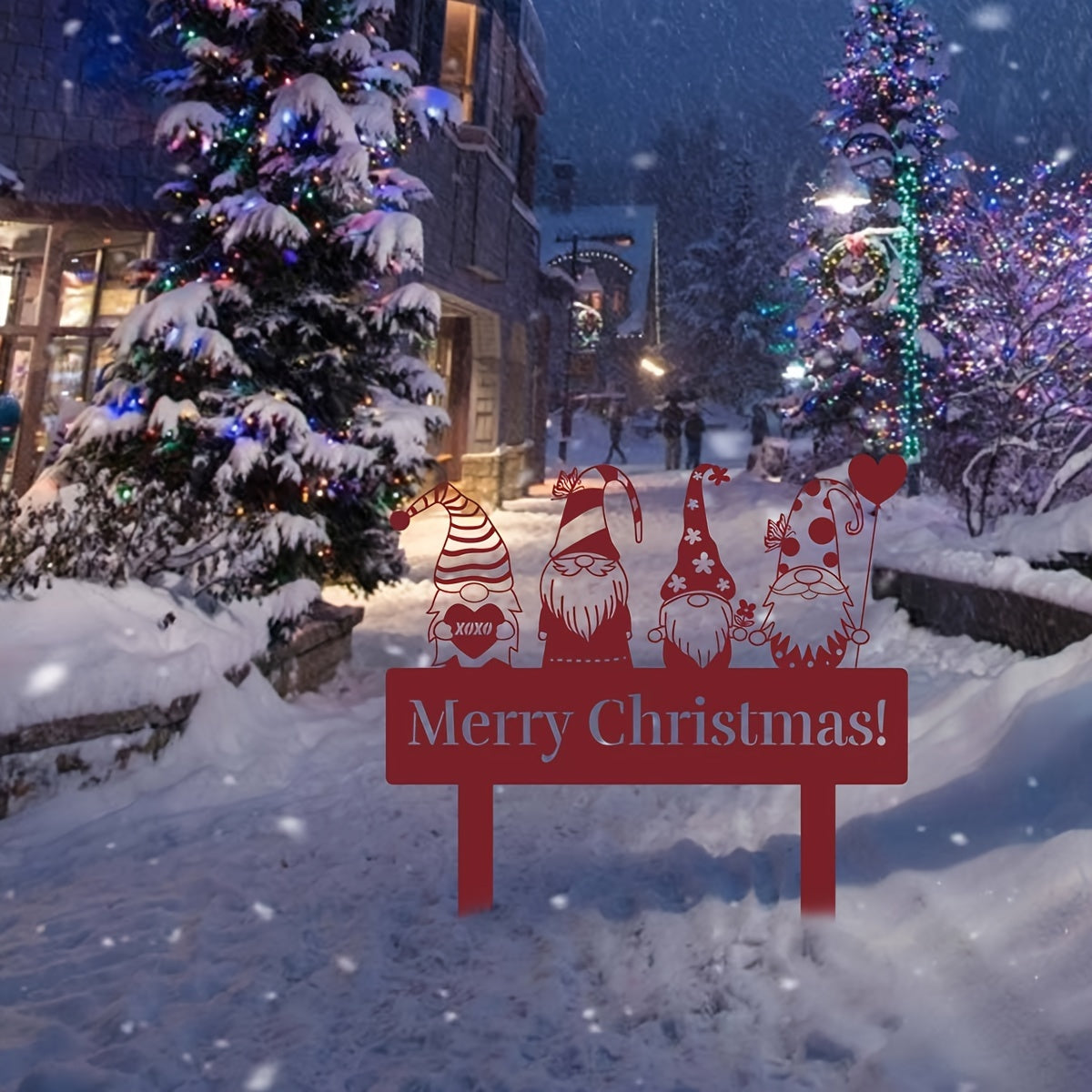 Gnomo navideño colorido pincho de jardín de metal