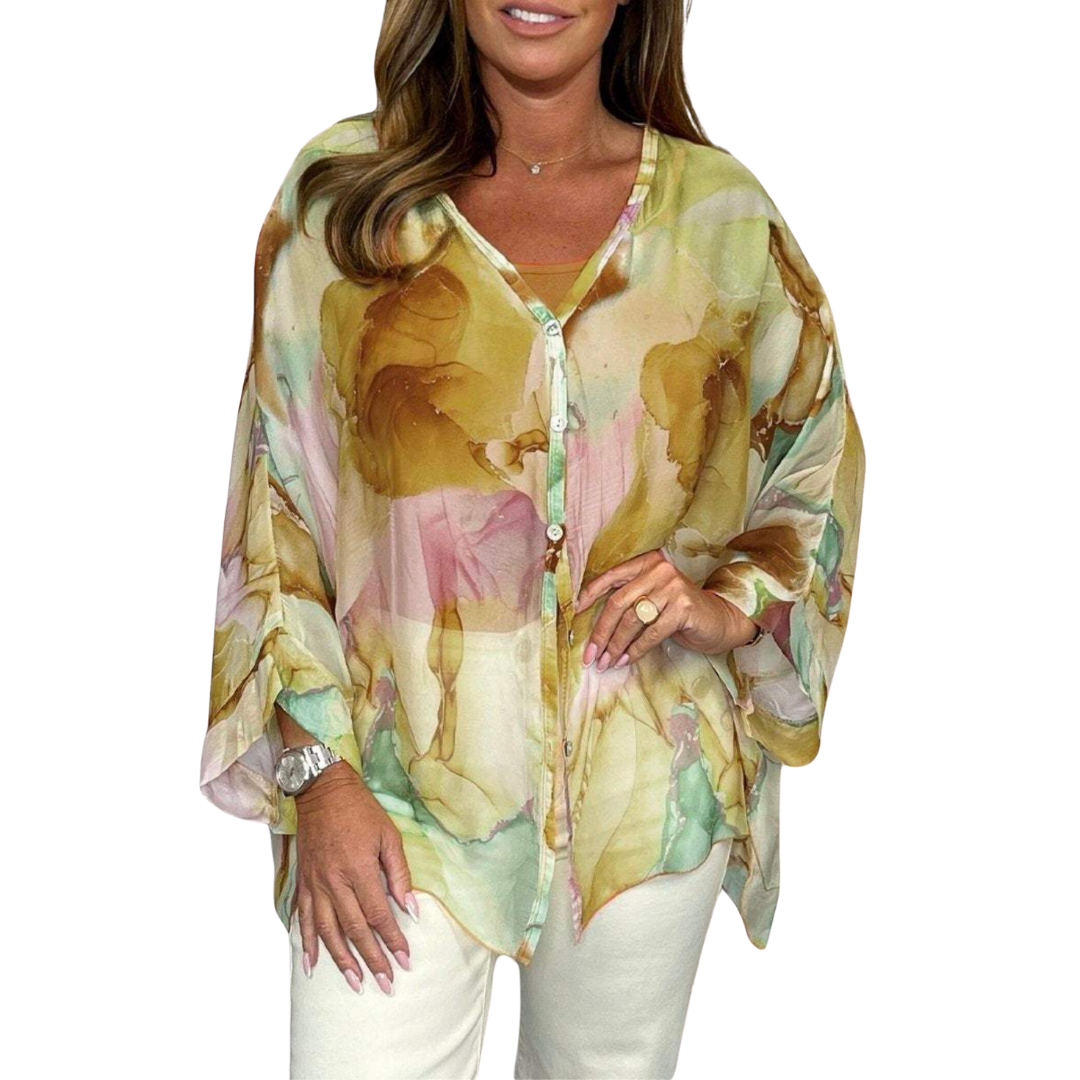 Ellara - Erweiterte Ärmel Button-Down Blumentop