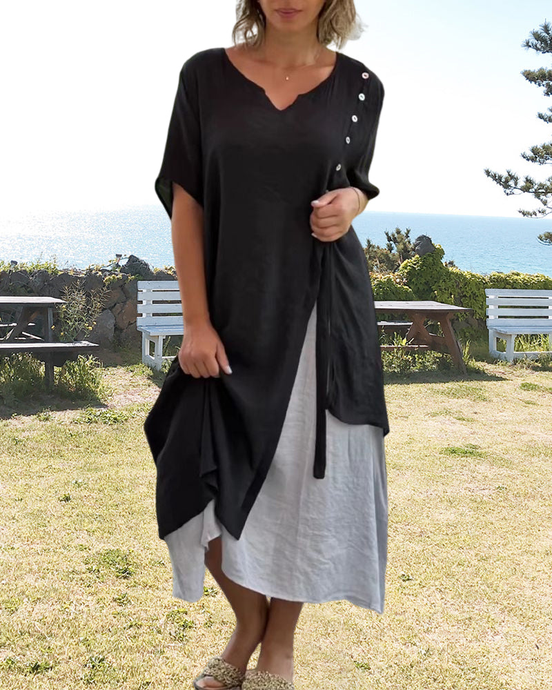 Mildred - Asymmetrisches kurzärmeliges Kleid mit V-Ausschnitt