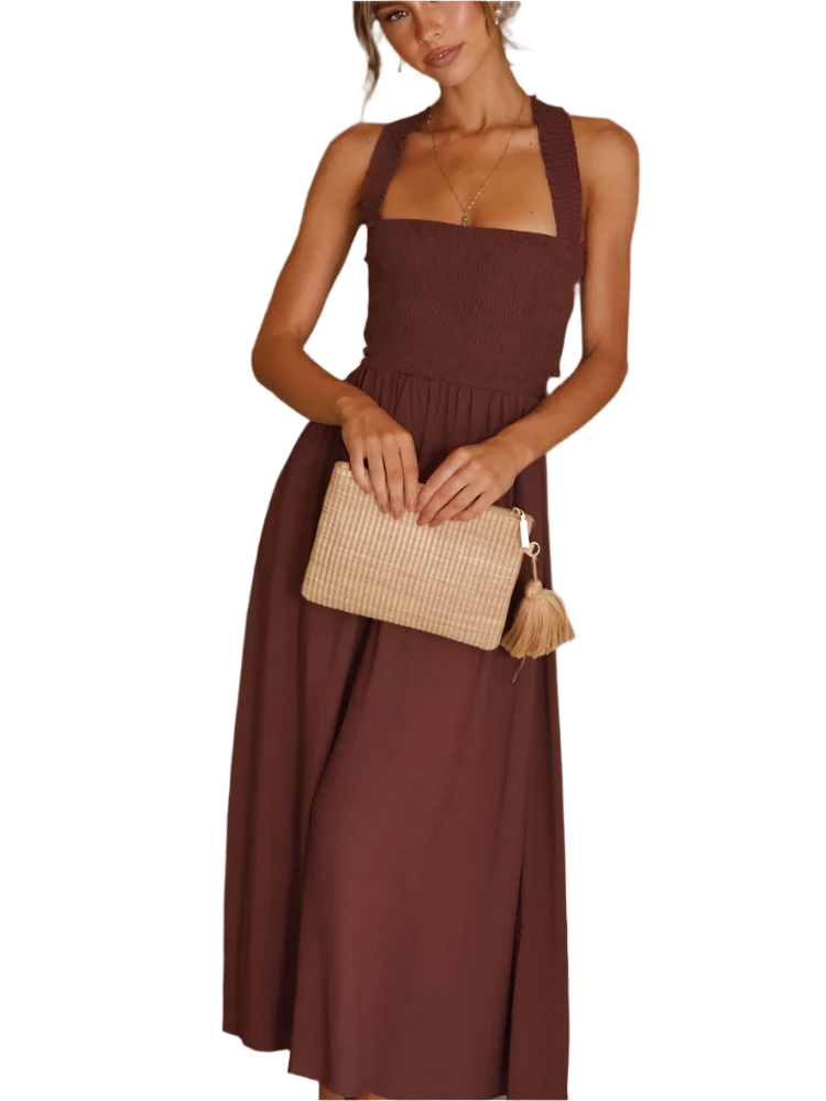 Emma - Stilvolle ärmellose Kleid mit breiten Trägern und Taschen