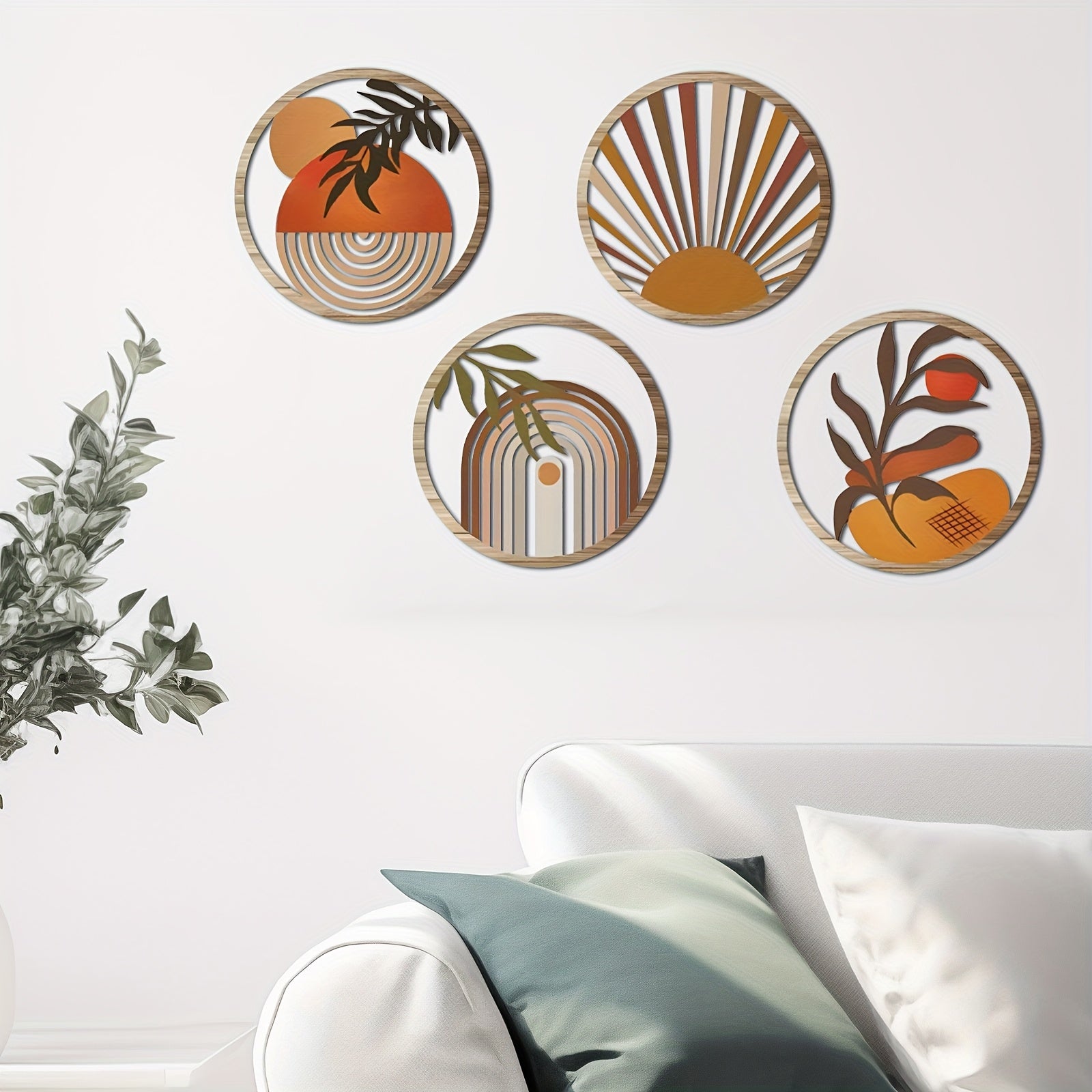 RuralAura Boho Holz-Wandkunst Set – Rustikale geschnitzte hängende Skulpturen