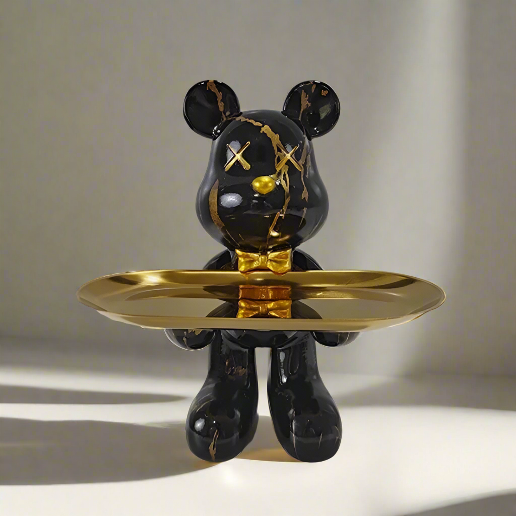 ButlerBear Dekorative Bärenstatue mit Tablett – Funktionales Wohnaccessoire