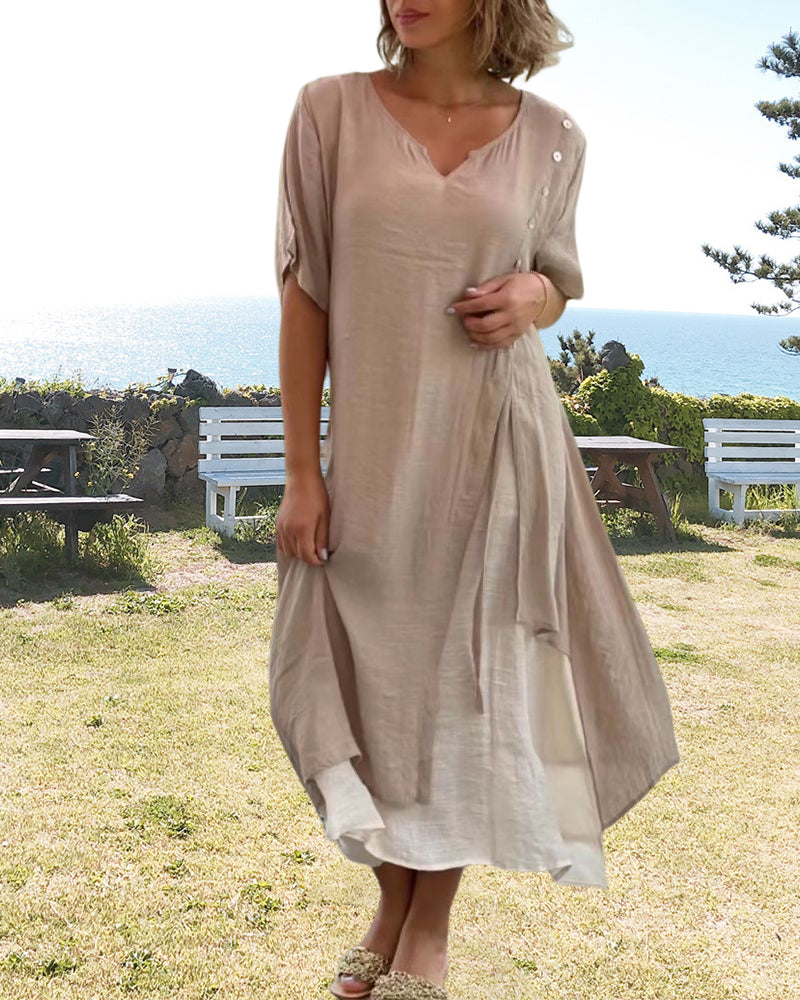 Mildred - Asymmetrisches kurzärmeliges Kleid mit V-Ausschnitt