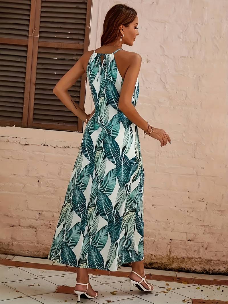 Esther - Neckholder Strandkleid mit Blattdruck