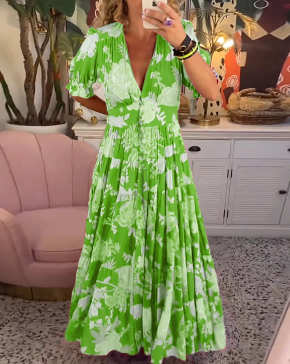 Clare – Blumenmuster & V-Ausschnitt Kleid für Frühling/Sommer
