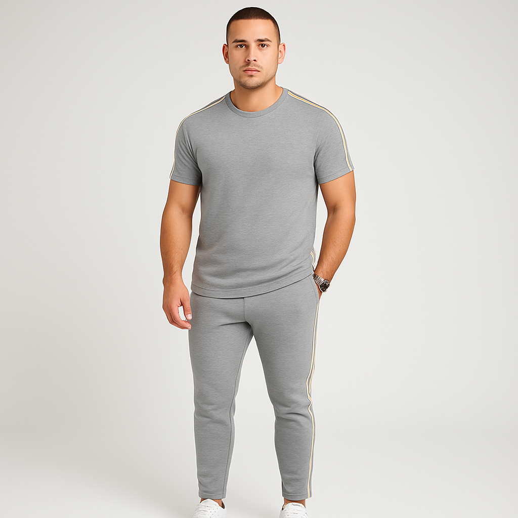 Retro-Streetwear-Set für Herren – Loose Fit T-Shirt mit Seitenstreifen und passender Hose