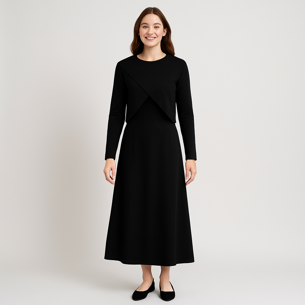 Elegantes Satinkleid - Stricktop-Kombinationsset