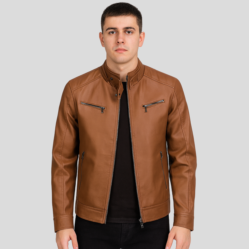 Milan | Herren-Bikerjacke aus PU-Leder mit Stehkragen