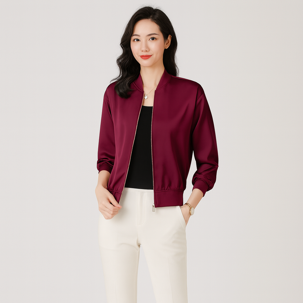 Bomberjacke aus Satin für Damen – Lockere Passform, Reißverschluss, Allwetterstil