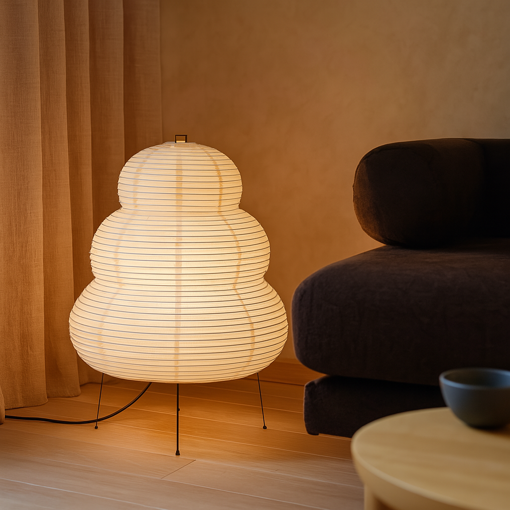 WabiLume Künstlerisches Reispapier Stehlampe – Verstellbare Wabi-Sabi Stil Beleuchtung für moderne Innenräume