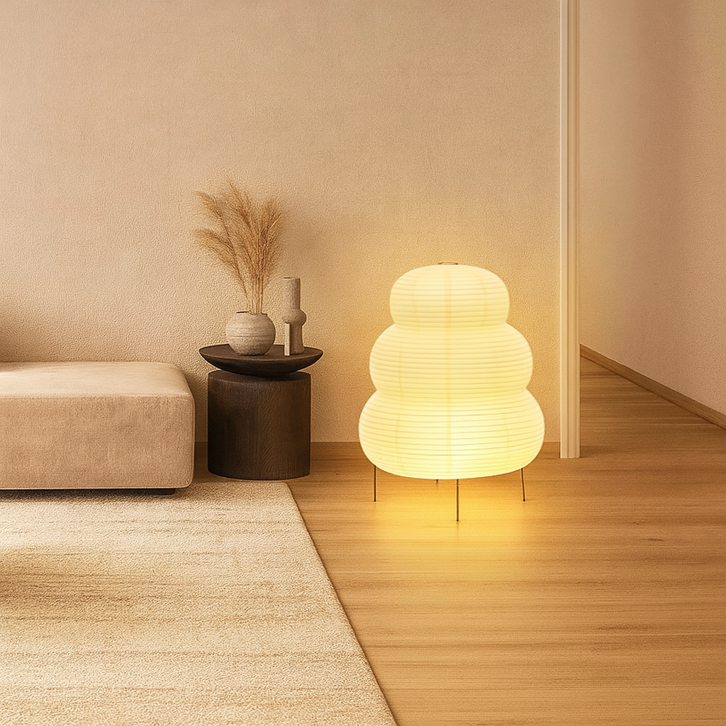 WabiLume Künstlerisches Reispapier Stehlampe – Verstellbare Wabi-Sabi Stil Beleuchtung für moderne Innenräume