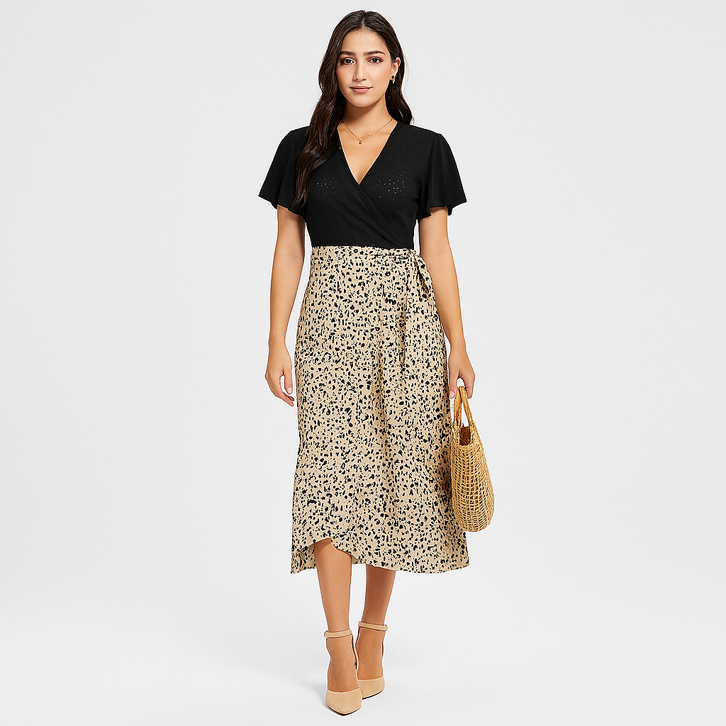 Midikleid – Lockere Passform mit dezenten floralen Details