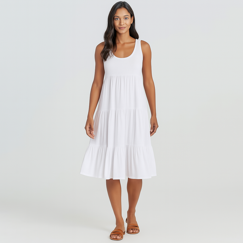 Terese - Einfarbiges ärmelloses Midi-Strandkleid