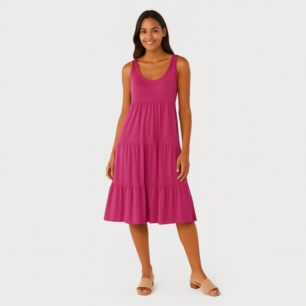 Terese - Einfarbiges ärmelloses Midi-Strandkleid