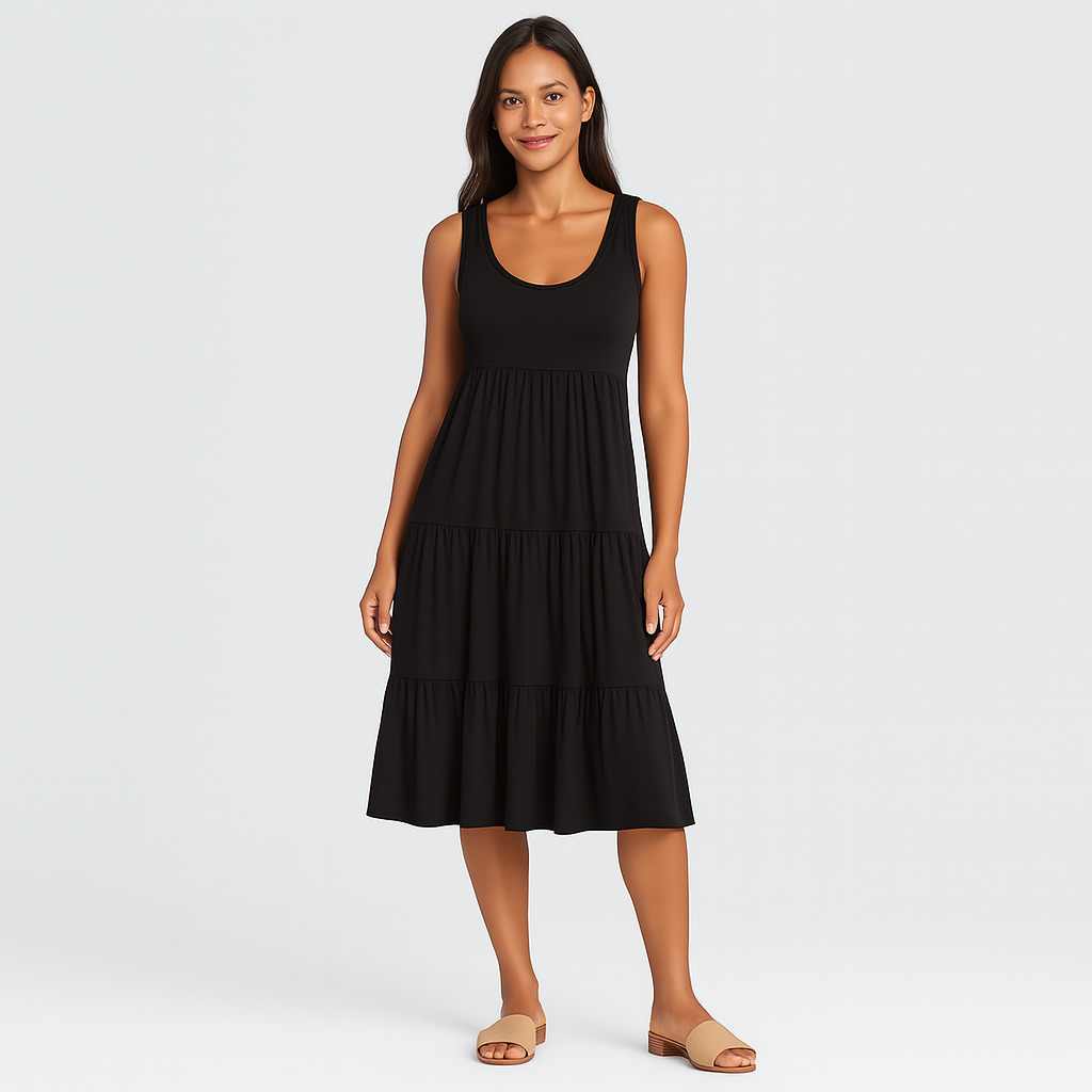 Terese - Einfarbiges ärmelloses Midi-Strandkleid