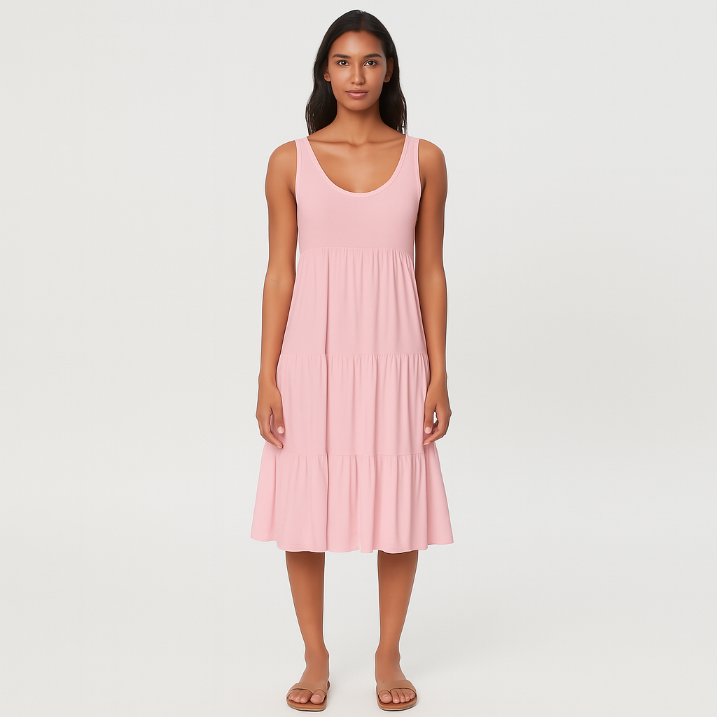 Terese - Einfarbiges ärmelloses Midi-Strandkleid