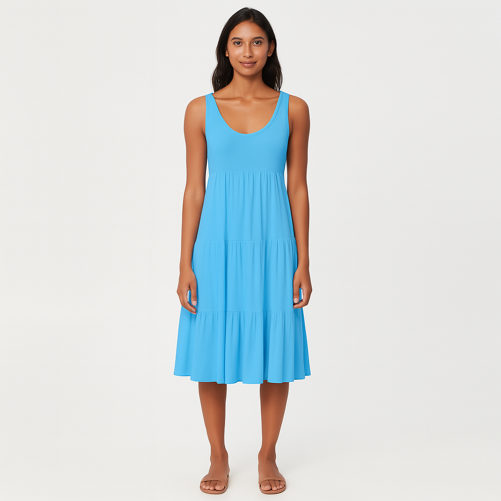 Terese - Einfarbiges ärmelloses Midi-Strandkleid