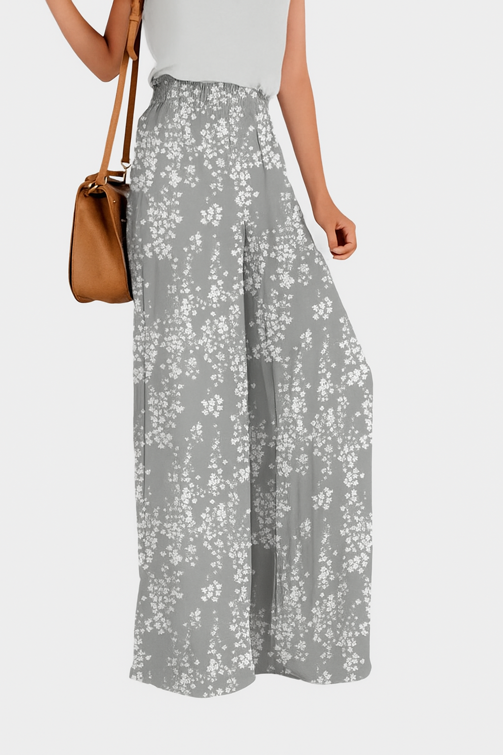 Flora - Blumenmusternde Hose mit weitem Bein und elastischem Bund