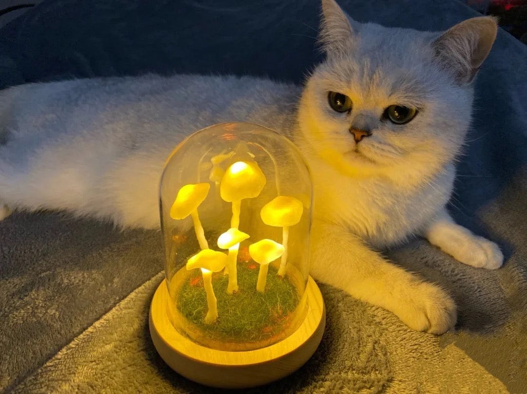 MagicalGlow - Pilz Glas-Kloche Nachttischleuchte