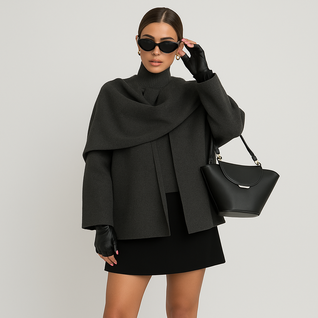 Elisse | Drapierte Cape-Jacke aus Wollmischung