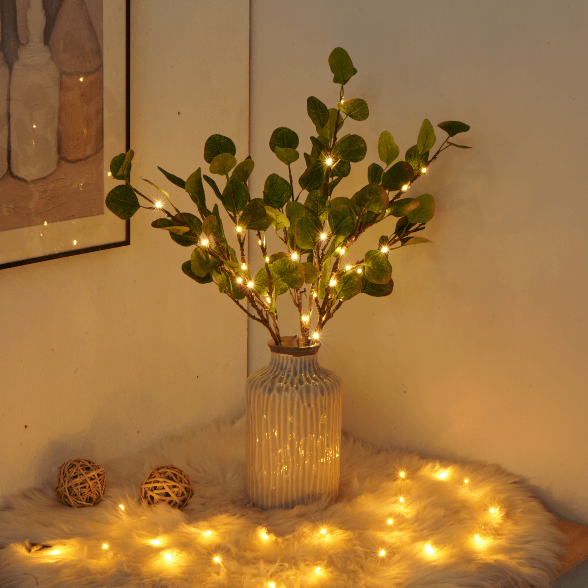 LumiFlor - LED-Blumenlichterkette mit realistischen Blättern und batteriebetriebenem Licht
