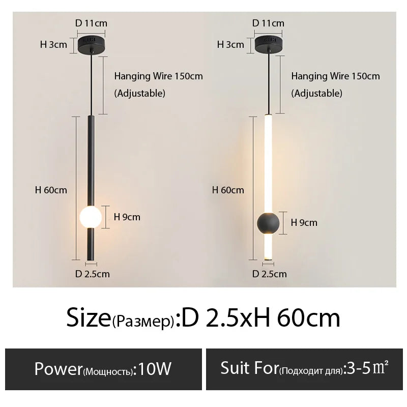 LumaSphere - Minimalistische Pendelleuchte mit schlankem schwarzen Stab und Glaskugel