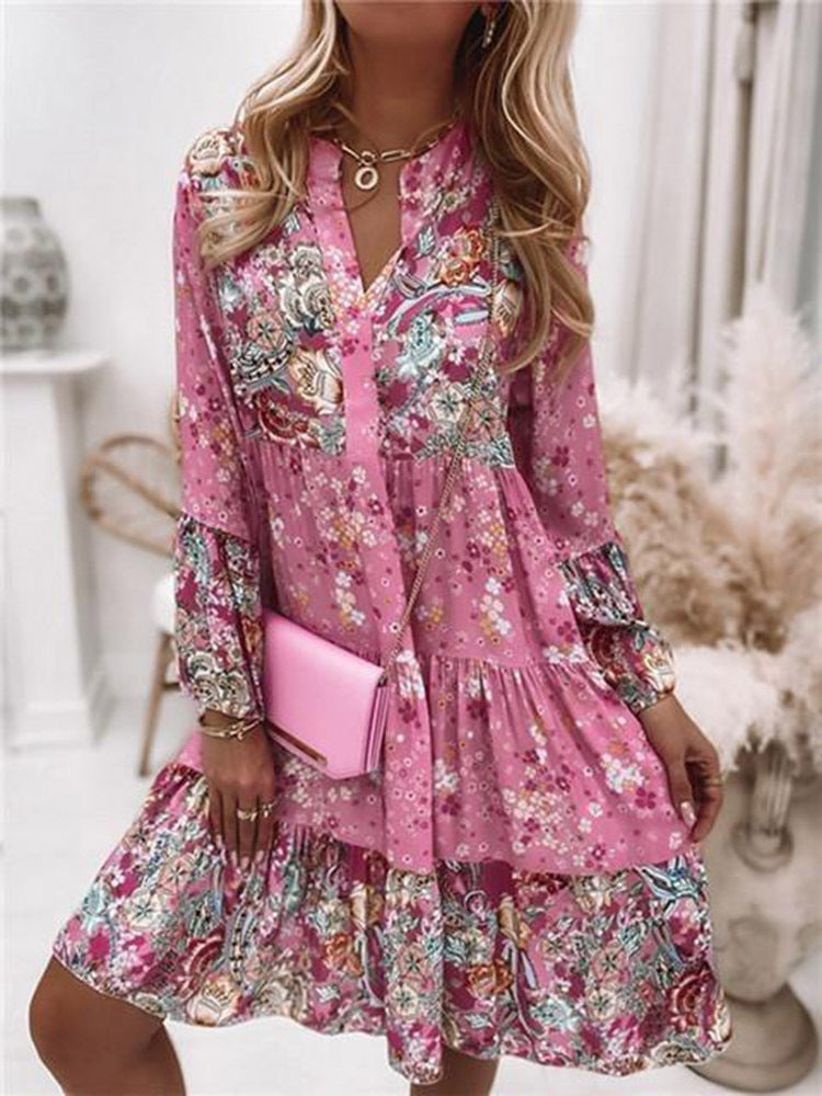 Julia - Elegantes V-Ausschnitt-Kleid mit Blumenmuster