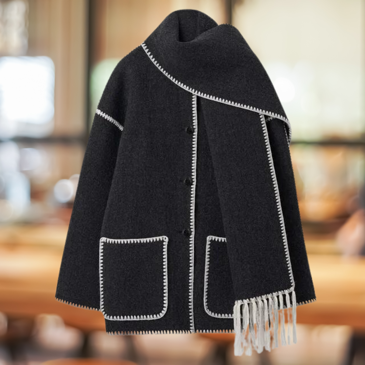 Mathilde - Elegante einreihige Jacke mit Knopf und Schal