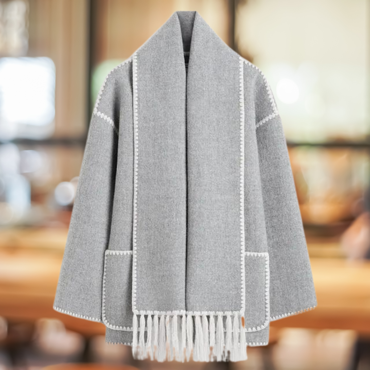 Mathilde - Elegante einreihige Jacke mit Knopf und Schal
