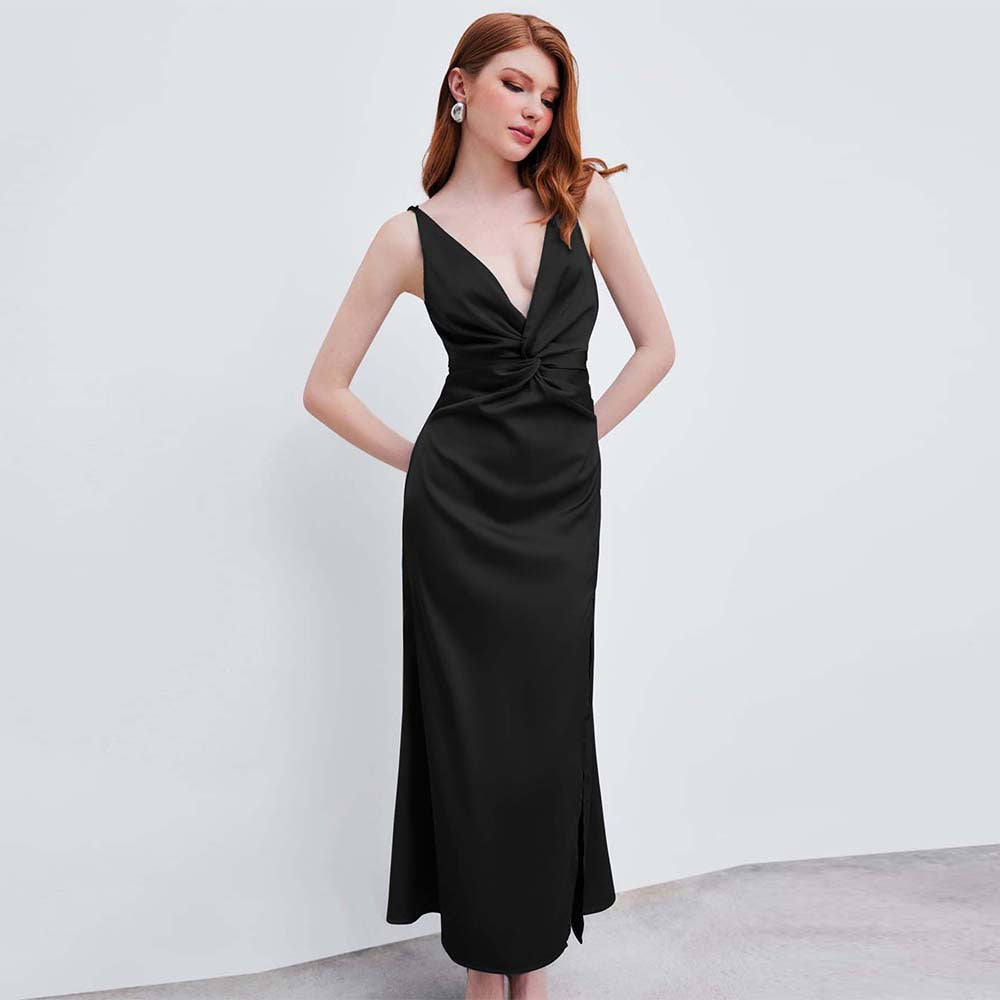 Astrid – Plissierter Maxikleid mit V-Ausschnitt und Seitenschlitz