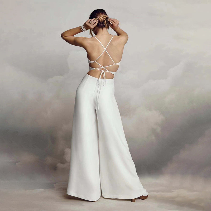 Corine - Spaghetti-Träger V-Ausschnitt Bodycon Rückenfreier Jumpsuit