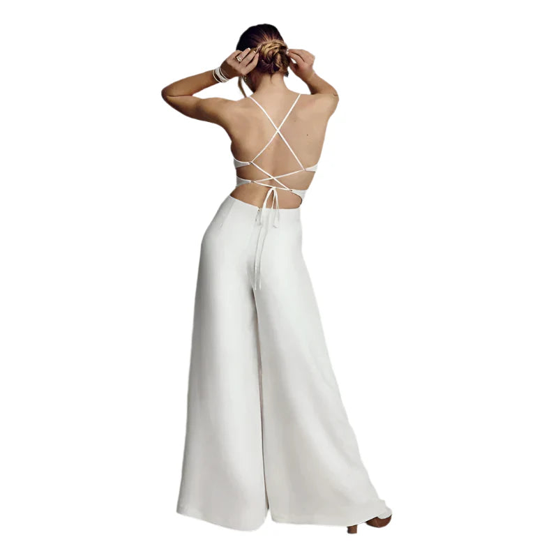 Lisbeth - Eleganter Jumpsuit mit gekreuztem Rücken und weit geschnittenen Beinen