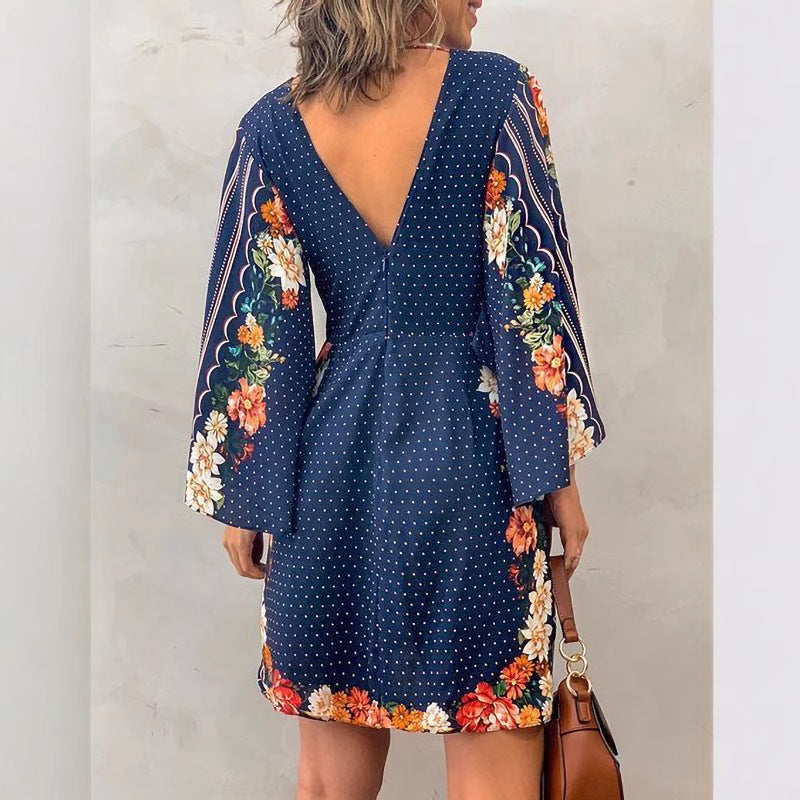 Rosmarin - Dyb V-Ausschnitt bedrucktes Minikleid