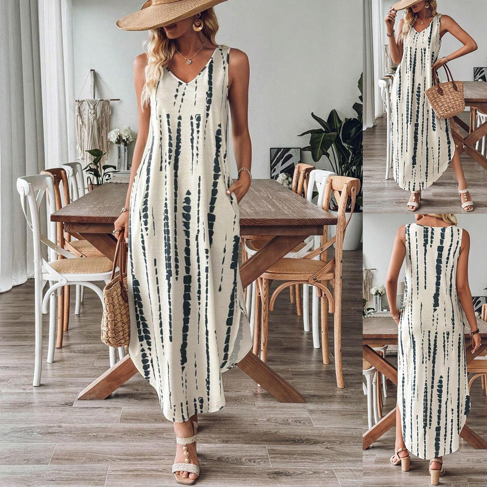 Sara - ärmelloses Kleid mit V-Ausschnitt und Schlitz