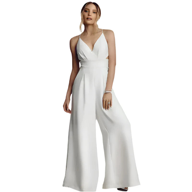 Lisbeth - Eleganter Jumpsuit mit gekreuztem Rücken und weit geschnittenen Beinen