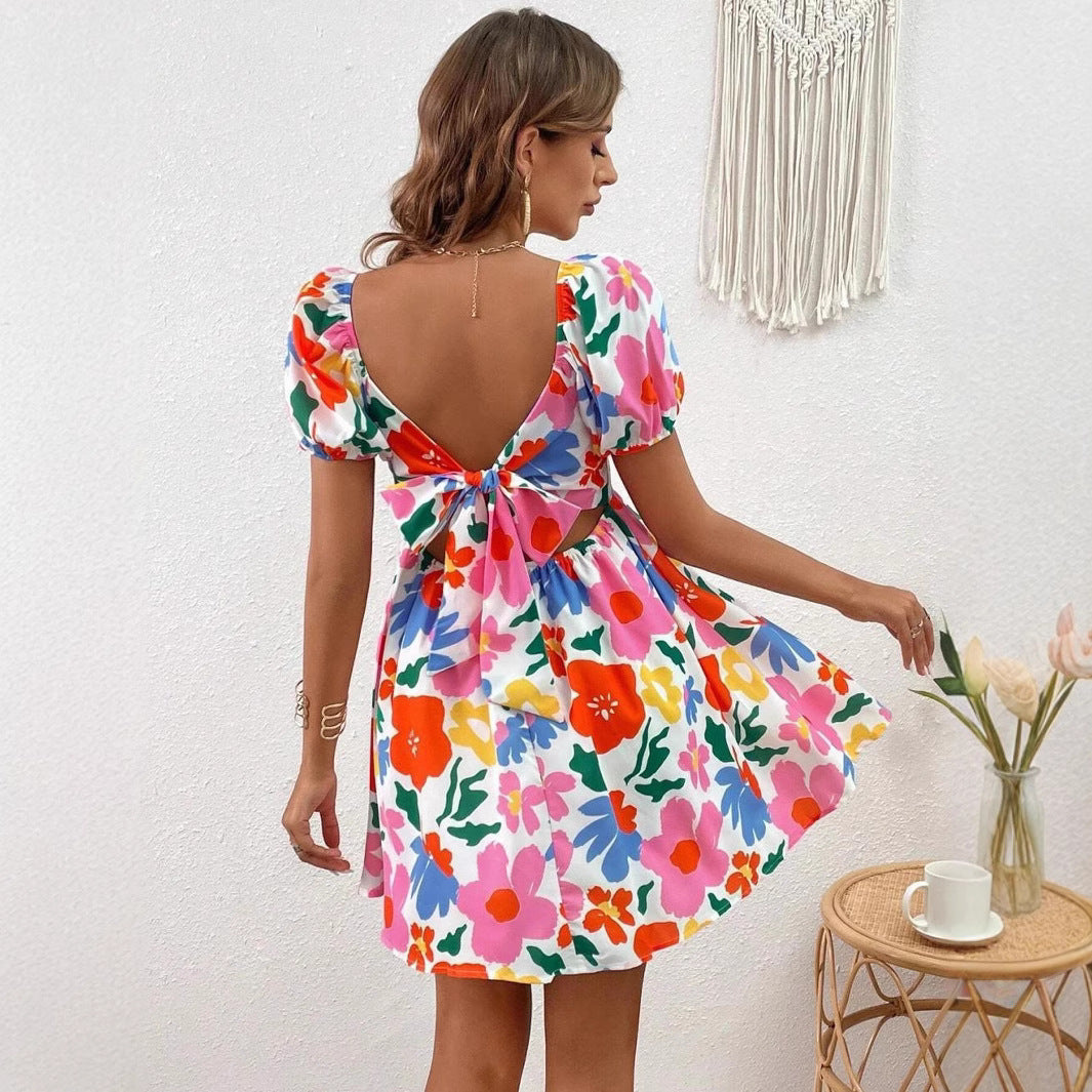Dianna – bedrucktes Strandkleid mit Laternenärmeln
