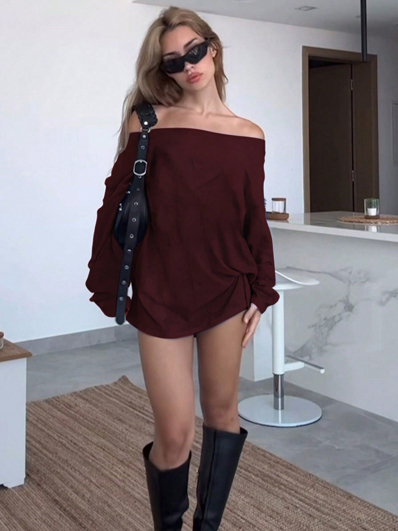Doreen - Off-Shoulder Lockere kurze Kleid