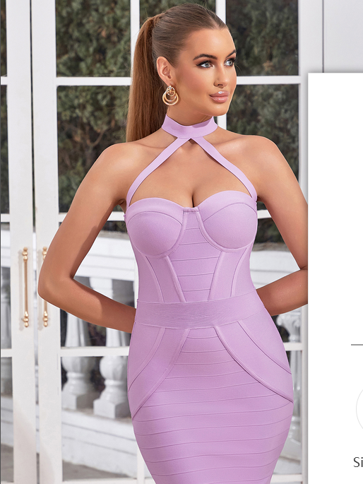 Pauline - Bandage Crossover Halter Midi Kleid mit Rüschen am Saum