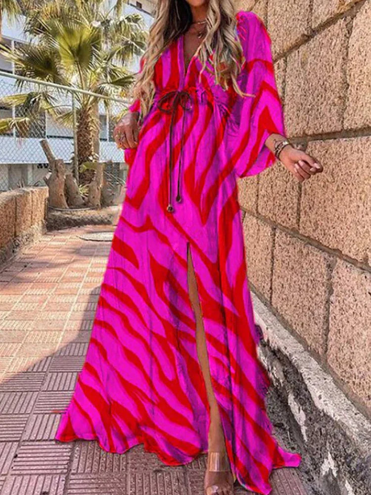 Selene - Elegantes bedrucktes Strandtildäknungs Kleid