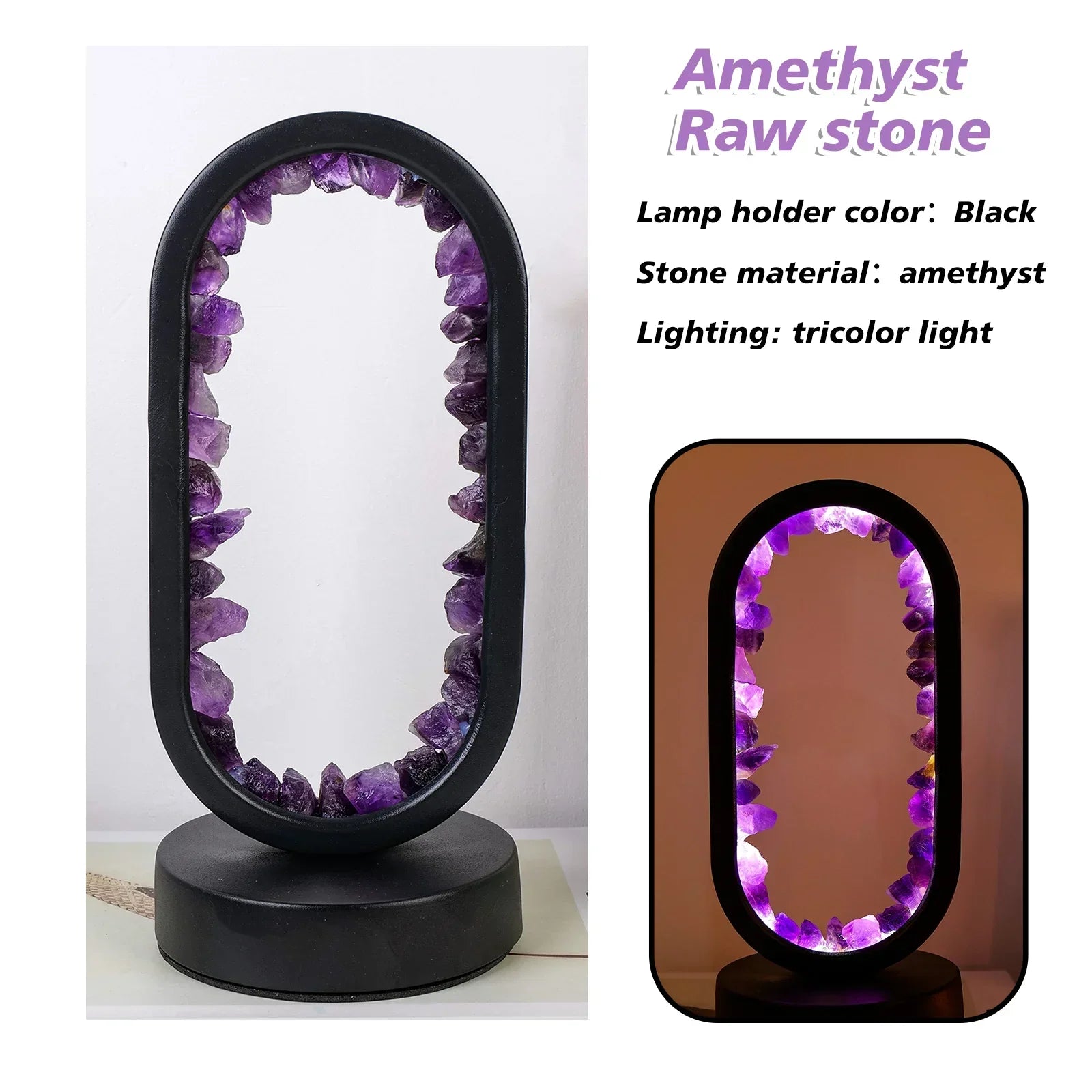 AmethystGlow – Ruhe und moderne Eleganz Ovaler Kristall-LED-Lampe