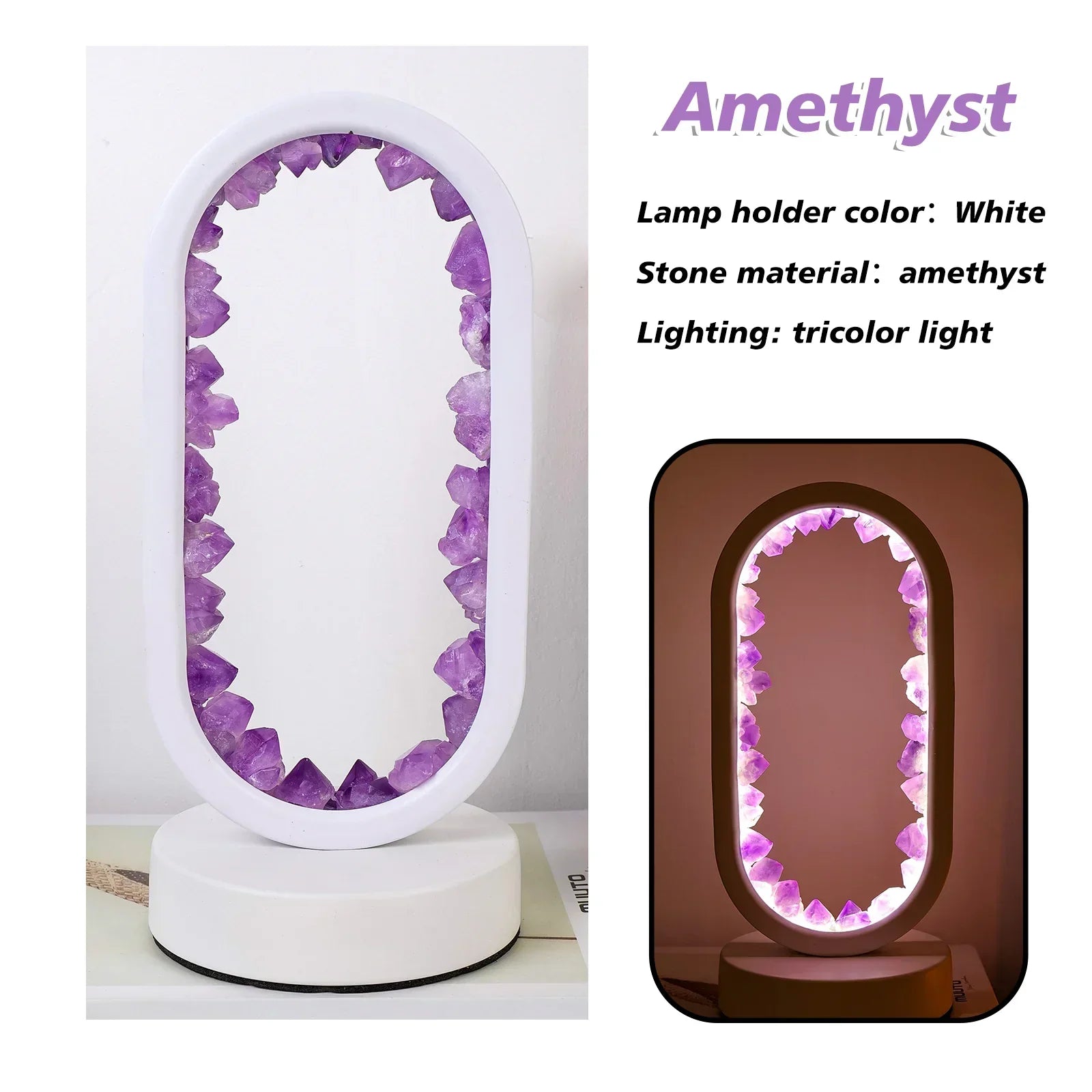 AmethystGlow – Ruhe und moderne Eleganz Ovaler Kristall-LED-Lampe