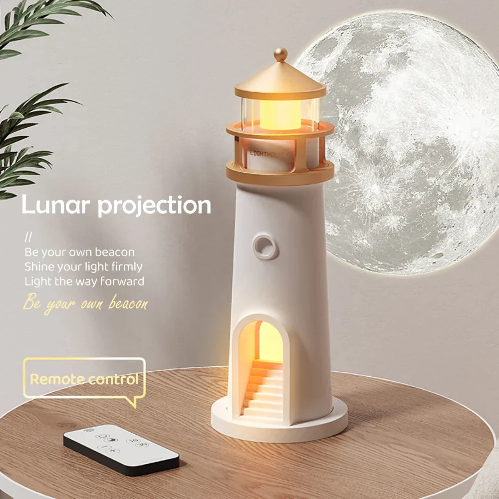 LunaTower - Leuchtturm-inspirierte Mond-Projektorlampe mit Fernbedienung