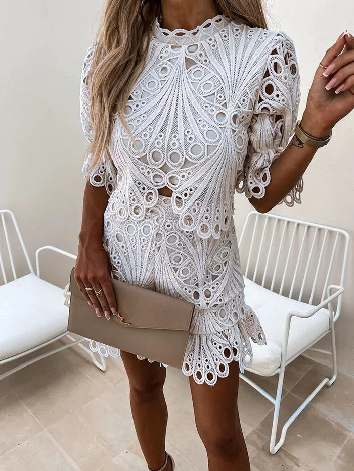 Lianne - Trendy Rüschen Top und Shorts Set