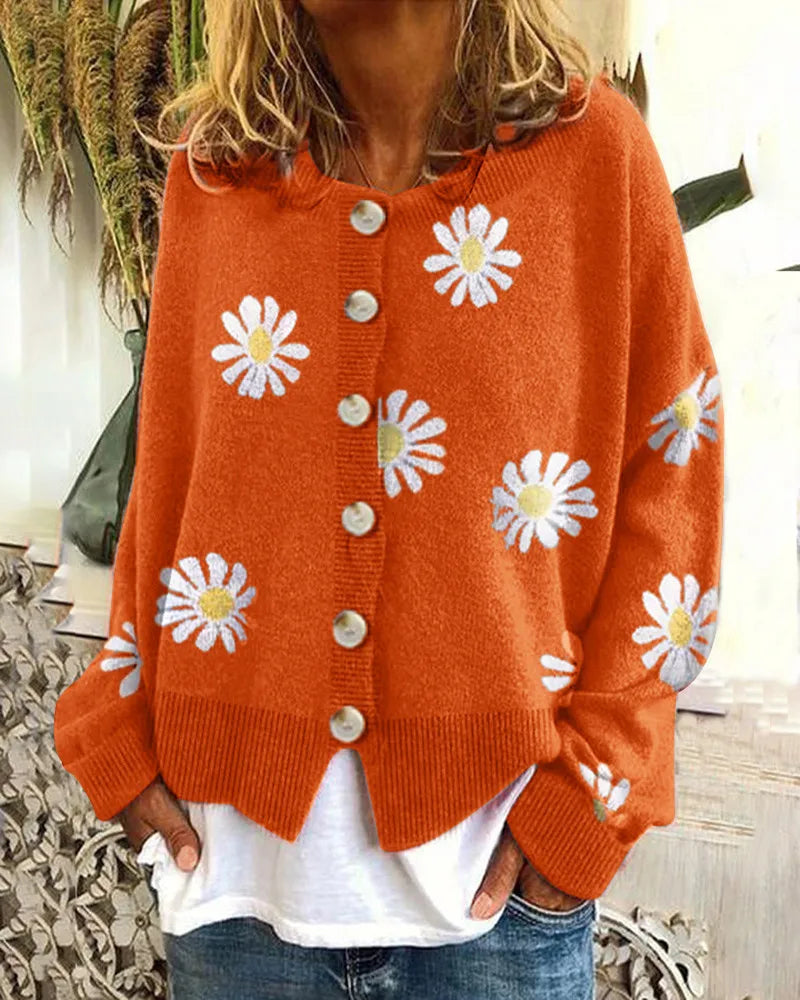 Elisa – Pullover mit Blumenmuster und Knöpfen