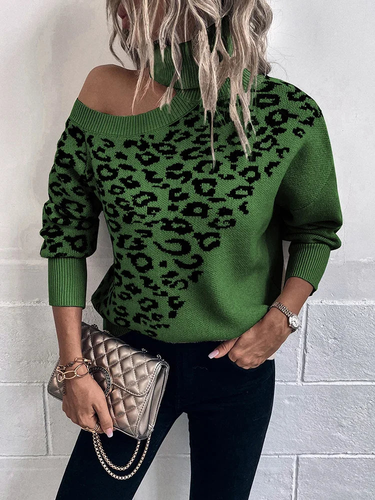 Nicole - Leopard Luxe schulterfreier Pulli