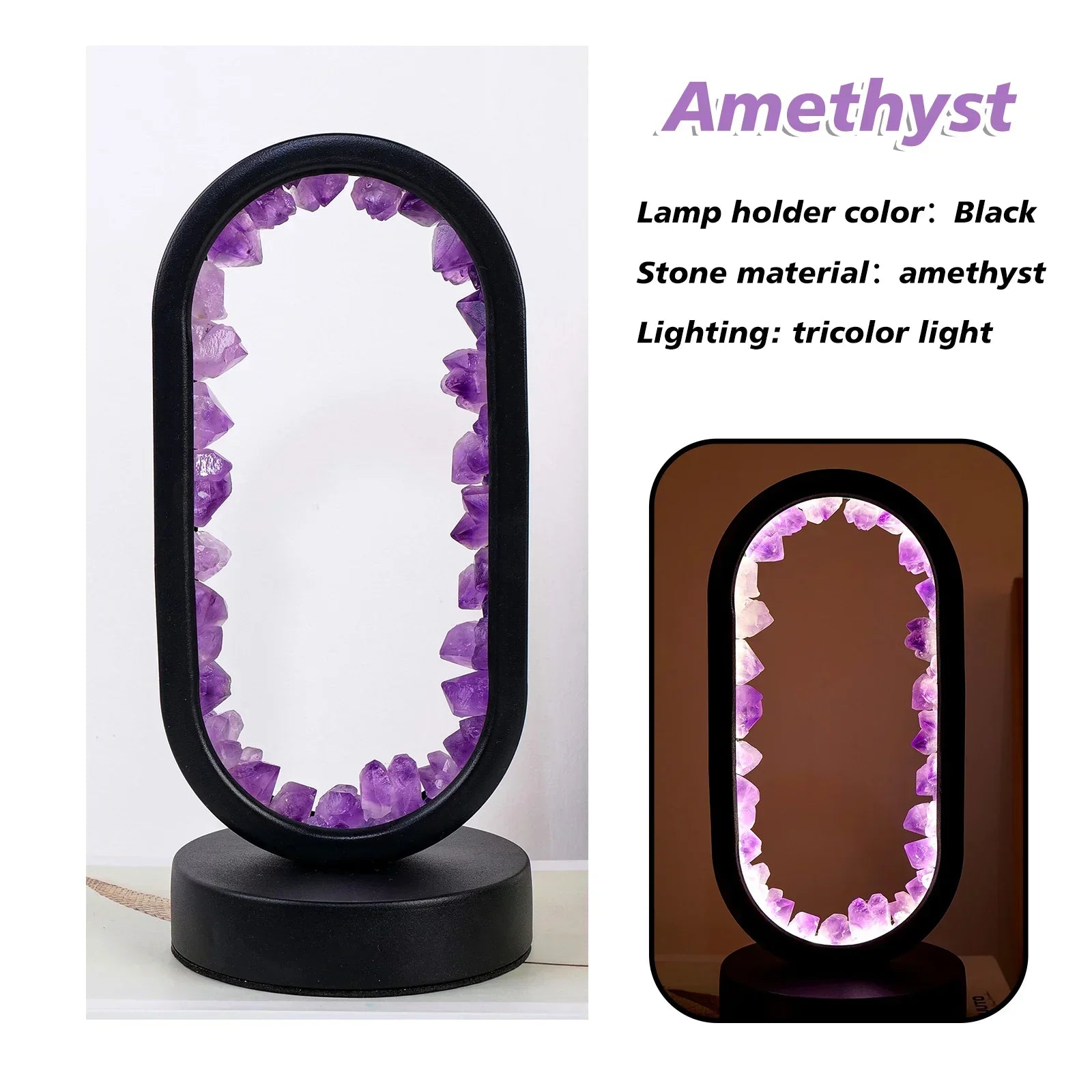 AmethystGlow – Ruhe und moderne Eleganz Ovaler Kristall-LED-Lampe