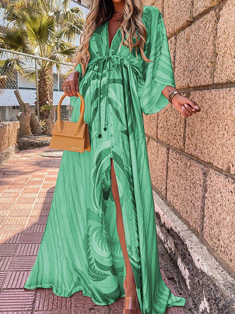 Selene - Elegantes bedrucktes Strandtildäknungs Kleid