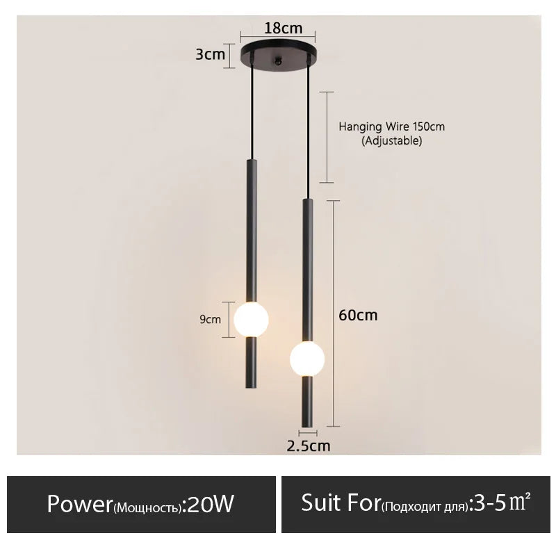 LumaSphere - Minimalistische Pendelleuchte mit schlankem schwarzen Stab und Glaskugel